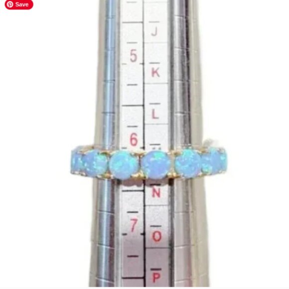 Beautiful Shimmering Lab Created Blue Opal Ring Band sz 6 - Picture 4 of 4